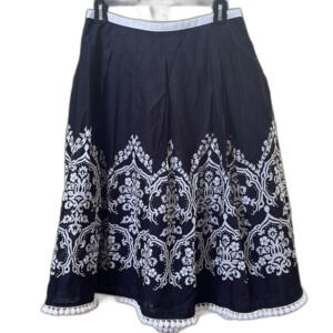 Loft A Line Beaded Pleated Swing Lined Skirt Womens 4 Black White Goth Boho 50s